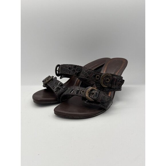 Diego Di Lucca Womens Brown Croc-Embossed Leather Slide Sandals 6.5 Made In Braz - Picture 1 of 8